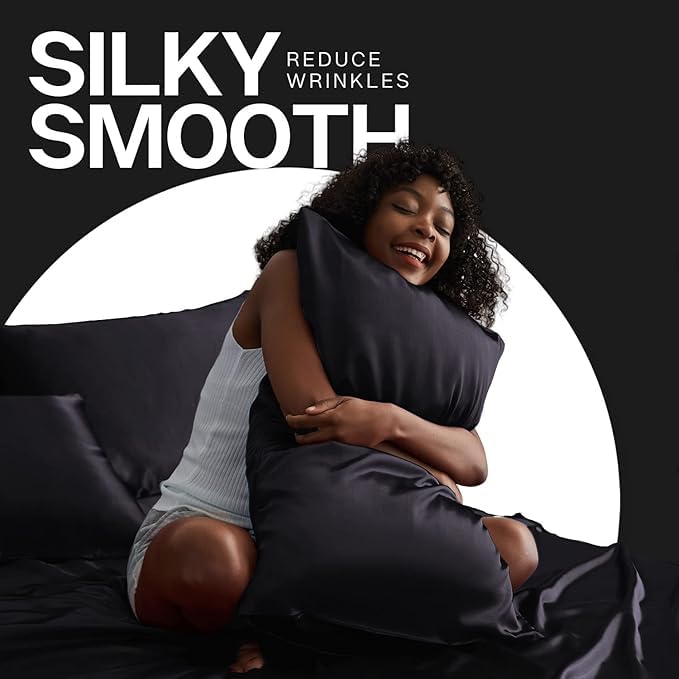 Image of RAGGLE Satin Silk Pillowcase for Hair and Skin Standard Size 18 inchX 28 inch with Soft Breathable Smooth Cooling Pillow Covers for Sleeping or Pillow Protector (4, Black)