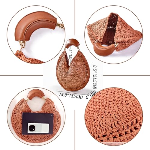 Bolso Hobo de Paja para Mujer estilo Media Luna miniatura 7