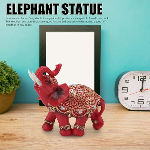 Estatua de Elefante Feng Shui de Resina Rojo M 8.5 x 6.5 x 1.6 in miniatura 2
