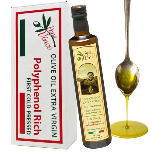 Papa Vince Olive Oil Extra Virgin - First Cold Press Family Harvest 2024/25, Polyphenol Rich, Subtle Peppery Finish, Unrefined, High in Monounsaturated Fat, No Pesticides, No GMO, Sicily, Italy