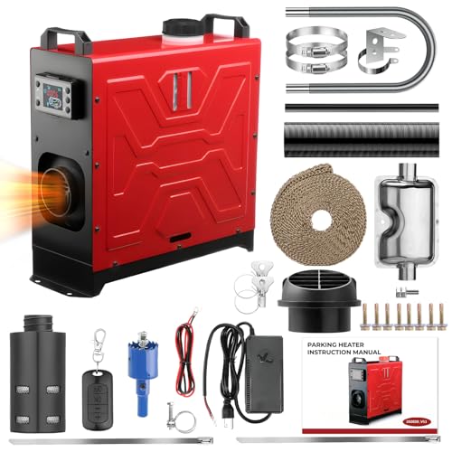 GEARLASSO Diesel Heater 12V/24V/110V 8KW Parking Heater with Remote Control and LCD Display, 2 Ways Control Fast Heating with Muffle Silencer for Campers RV Truck Boat Bus Car Trailer Garage