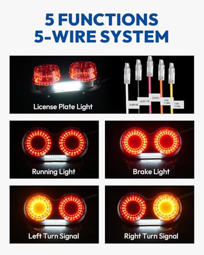 Image of Motorcycle Tail Light, Motorcycle Brake Light, IP67 Waterproof Motorcycle Turn Signals Running Light with License Plate Bracket Fit for Street Bike Cruiser Chopper Bobber (Smoke, 90 LEDS)