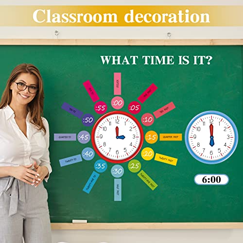 Image of Kosiz 55 Pcs Telling Time Bulletin Board Kit Teaching Clock for Kids Back to School Analog Clock Number Labels Learn to Tell Time Practice Prop 1st 2nd 3rd Grade Classroom Home Supply(Bright Color)