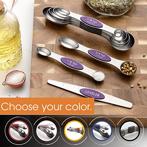 Image of Spring Chef Stainless Steel Magnetic Measuring Spoons Set of 8, Purple