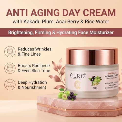 Image of Anti Aging Day Cream with Kakadu Plum, Acai Berry & Rice Water | Brightening, Firming & Hydrating Face Moisturizer | Reduces Wrinkles & Fine Lines | 50g