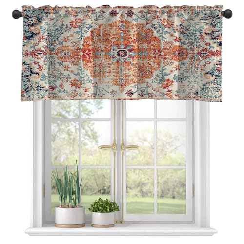 Valances Curtains for Windows, Boho Style Ethnic Texture Semi Sheer Curtain Valances, Rod Pocket...