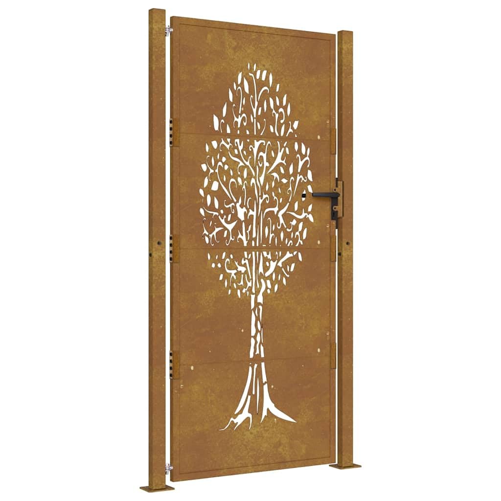 vidaXL Puerta de jardín Acero corten diseño árbol 100x200 cm, Puerta de Valla, Puerta de Exterior, Puerta de Metal, Puerta de Seguridad