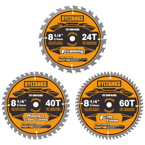Ryltanks 8-1/4 Inch Table Saw Blade/Circular Saw Blade 5/8 Arbor 24T for Framing&40T for Ripping Cross Cutting&60T for Fine Finish Wood Cutting 3-Pack