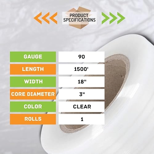 Miniatura 3 de PSBM - Envoltura elástica, 18 pulgadas x 1500 pies, calibre 90, plástico transparente, rollos de película elástica a mano fundida para embalar