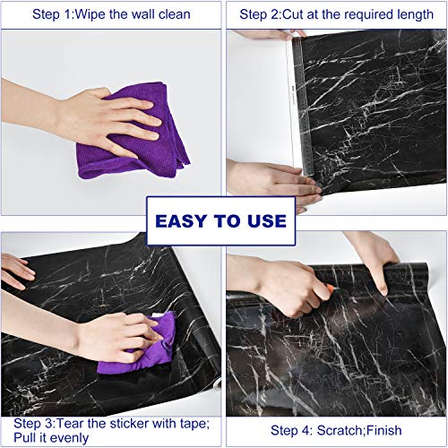 Image of Caltero Black Marble Wallpaper 17.7 inch x 78.7 inch Black Marble Contact Paper Peel and Stick Wallpaper Self Adhesive Removable Waterproof Marble Wallpaper PVC for Kitchen Countertop Table Shelf Drawer
