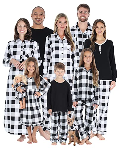 Image of SleepytimePJs Christmas Family Matching Black & White Plaid Flannel Pajamas, White & Black Buffalo Plaid, Newborn, Infants