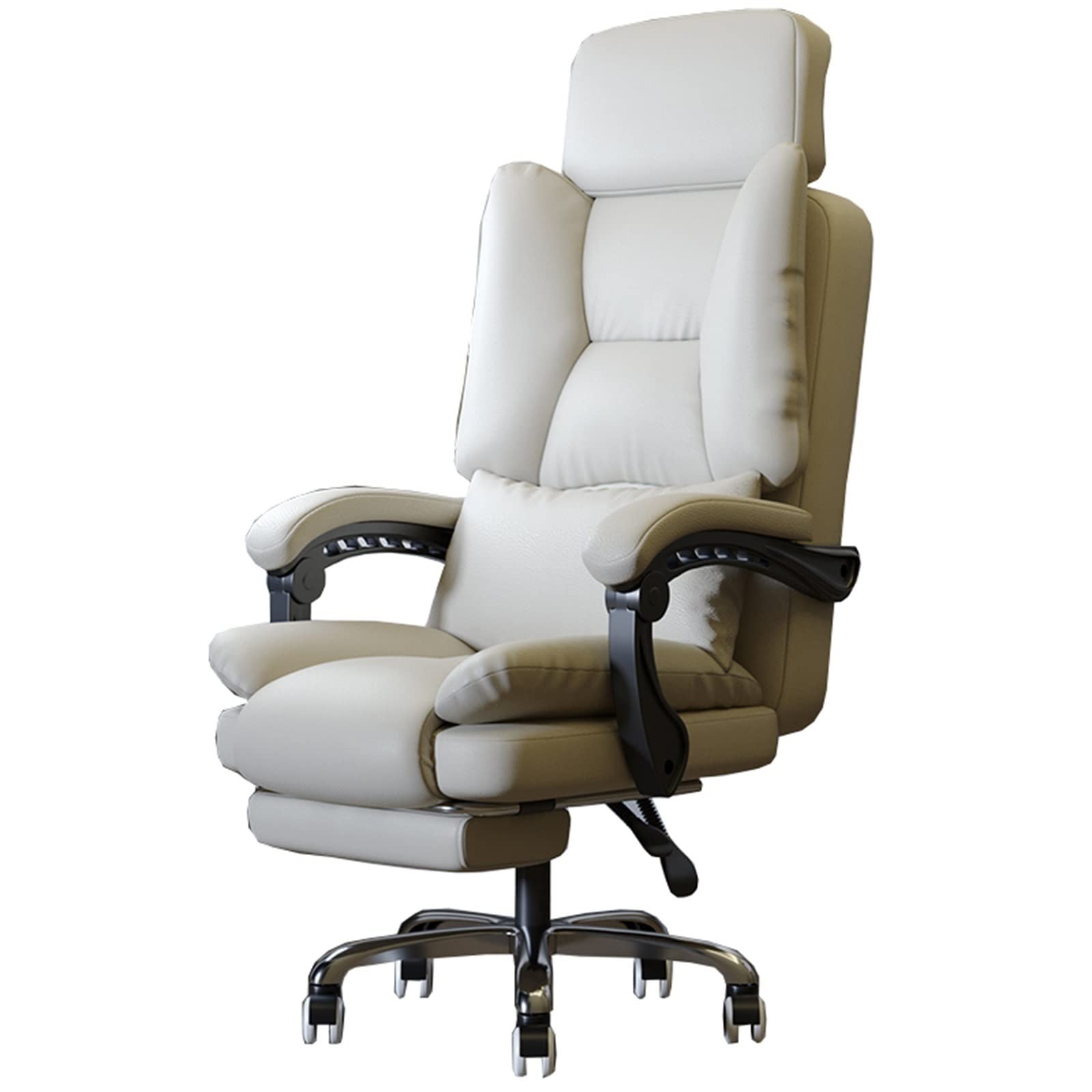 HTTGDGDH Ergonomic Executive Office Chair - High Back Pu Faux Leather Swivel Desk Chair With Padded Armrests & Recliner For Home Office & Gaming,Beige