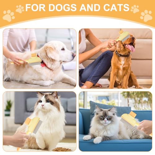 Selbstreinigender Flohkamm, 8,2x20CM Fellblitz Bürste Katze, Selbstreinigende ABS Fellpflegebürste für Haustiere, Flohkamm fürHunde und Katzen (Gelb)