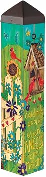 Studio M Angels and Cardinal Birds Art Pole Outdoor Decorative Garden Post, Vinyl Multicolor Pole - Made in USA, 20 Inches Tall