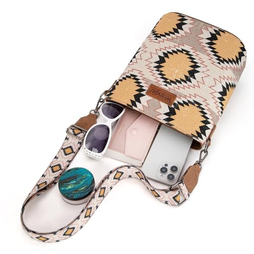 Image of Wrangler Aztec Crossbody Bags for Women Southwestern Print Canvas Shoulder Purse with Distressed Look and Adjustable Strap