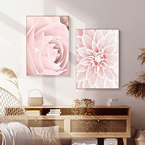 Toile rose fleur nordique pour deco salon moderne lot de 2 affiches murales 50x70