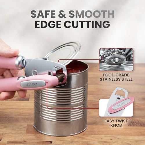 Image of Zulay Kitchen Manual Can Opener Heavy Duty Patented Stainless Steel, Pink