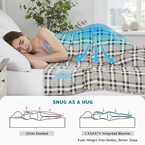 L'AGRATY Weighted Blanket - 60"x80" 20lbs Cooling Breathable Heavy Blanket Microfiber Material with Glass Beads for Adult All-Season Summer Fall Winter Soft Thick Comfort