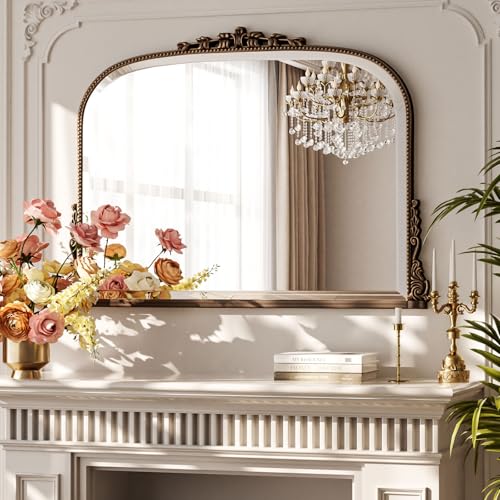 BEAUTYPEAK Wandspiegel Bogen 90x67 cm, Barock Spiegel oval mit Kupfer...