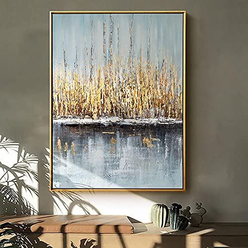 Toile abstraite dorée grand format 70x105 cm avec cadre pour salon moderne