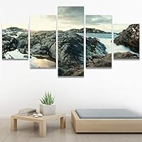 SIGNWIN 5 Panel Canvas Wall Art Modern Art Landscape Multicolor Photography Relax/Calm Rocky Romantics for Home Decorations Ready to Hang - 60