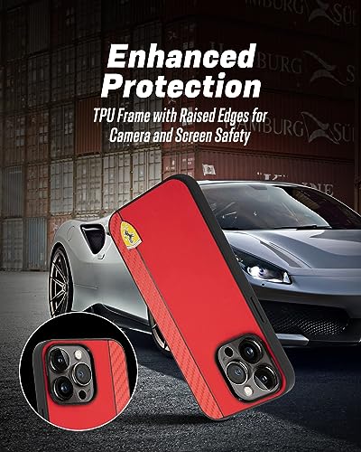 Image of CG MOBILE Ferrari iPhone 14 Pro Max Case [Official Licensed] Vertical Stripe Metal Logo | Mag-Safe Compatible Protective Case /Cover Designed for iPhone 14 Pro Max (6.7 inch) 2022 - Red