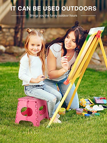 Image of Dyforce Kids Step Stool 11 Inch, 300lbs Folding Step Stool for Adults | Toddler Step stool Pink,Anti-slip Heavy Duty with Carry Handle, Lightweight Foldable Stool for Bathroom Kitchen Bedroom