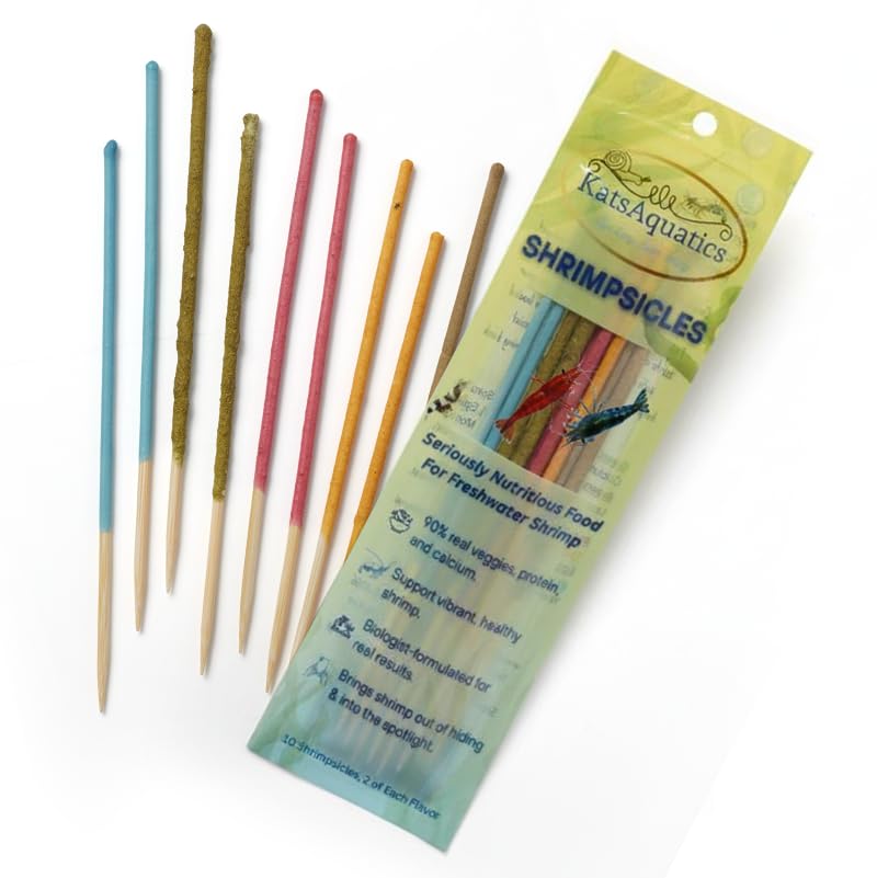 KatsAquatics Shrimpsicles - Feeding Sticks. 10x 6 inch Sticks 5 Flavors. 100% Natural Biologist Made. Whole Food Diet for Shrimp Snails and Fish. Gourmet Shrimp Lollies Perfect for Everyday use