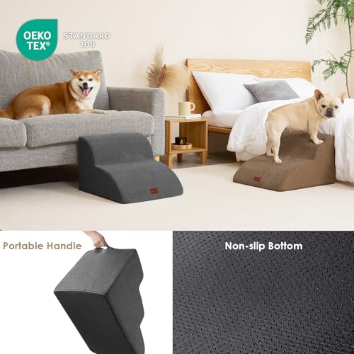 EHEYCIGA Hundetreppe für Kleine Hunde 30 cm Hoch, Haustiertreppe für Sofa Bett, Treppe für Hunde aus Hochdichtem Schwamm, Hunderampe mit Waschbarem Bezug und Rutschfestem Boden, 2 Stufen, Grau