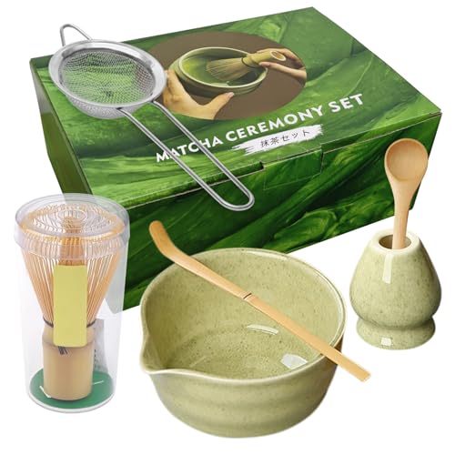 Matcha Tea Whisk,Set Ceramic Matcha Set with Bamboo Whisk,Bowl with Spout,Ideal Matcha Spoon Whisk Holder Matcha Whisk and Bowl Set Perfect Matcha Starter Kit Gift for Beginners and Enthusiasts
