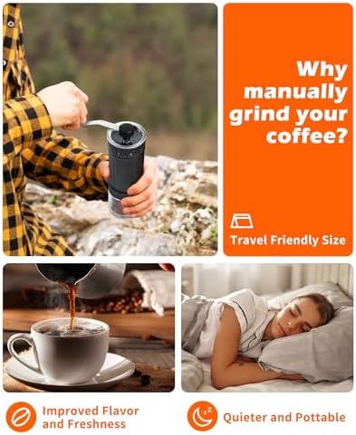 Rsoilch Manual Coffee Grinder With Ceramics Burr For Espresso,French Press,40 Adjustable Settings,Portable Hand Coffee Bean Mill For Home Use and Camping Travel,Coffee Bean Grinders With Hand Crank — view 3