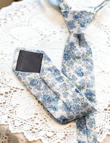 Image of Barry.Wang 100% Cotton Floral Ties for Men 63 inch Extra Long Necktie Clip