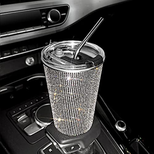 Bling Kaffeebecher, 20 Unzen Kristall Strass Trinkbecher Thermobecher mit Deckel und Strohhalm Edelstahl Isolierbecher Wiederverwendbare Wasserbecher Thermobecher für Reise WasserflascheHaus Büro Cover