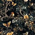LaiTique Vintage Forest Bird Wallpaper – Dark Botanical Peel and Stick Wallpaper, Self-Adhesive Vinyl with Birds, Flowers & Butterflies for Bedroom, Living Room, or Accent Wall, 17.7in x 118in