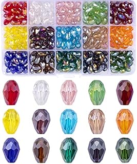 300pcs Crystal Teardrop Glass Beads for Jewellery Making 8x12mm Faceted Tear Drop Beads for DIY Crafting Jewelry Making 15 AB Colors Plated Waterdrop Shape Loose Spacer Beads