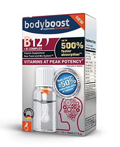 BodyBoost Vitamin B + B Complex Vials, with 8 B Vitamins, Wild Berry, 12 Count
