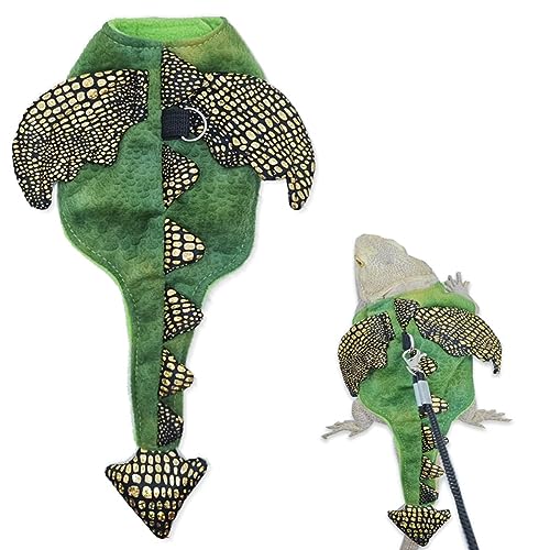 Image of 3 Packs Bearded Dragon Harness and Leash Adjustable(S,M,L) - Soft Leather Reptile Lizard Leash for Amphibians and Other Small Pet Animals (Dinosaur)