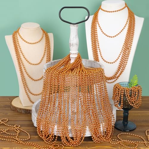 Image of 72PCS Mardi Gras Beads, Orange Halloween Beaded Necklace Party Favors, 33 inch Mardi Gras Bead Necklaces Women Men, Festival Parade Throw Accessories for Mardi Gras Halloween Events Celebrations