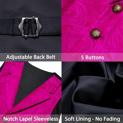 Image of Barry.Wang Mens Silk Lapel /Shawl Collar Vest Tie Sleeve Holder Set Formal /Casual Paisley Vests Wedding Tuxedo Waistcoat