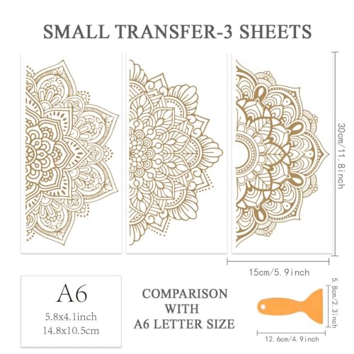 OLYCRAFT 3 Stück/Set Mandala Transferfolien Zum Aufreiben Für Möbel Und Bastelarbeiten 30x15cm Boho Halb Mandala Möbelaufkleber Transferaufkleber Zum Aufreiben Für Scrapbook Fenster Heimdekoration