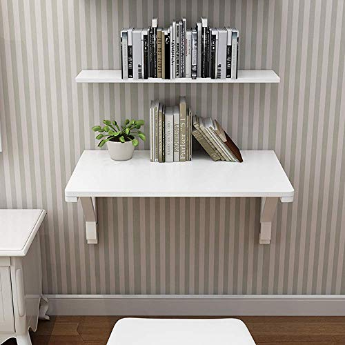 Bureau d'ordinateur blanc pliable mural en bois avec double support robuste - 4
