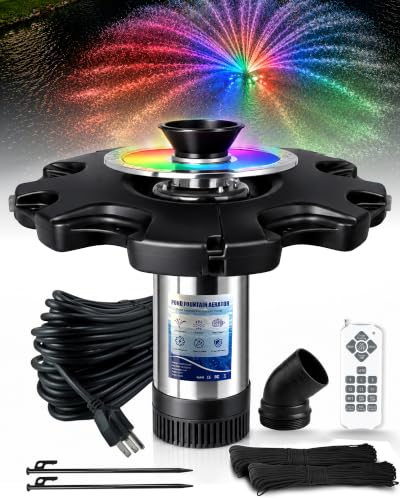Pond Fountain Aerator LED RGB Multicolor Aerator Floating Fountain Light 750W 1HP 15000 GPH Floating Pump IP68 for Ponds & Lakes