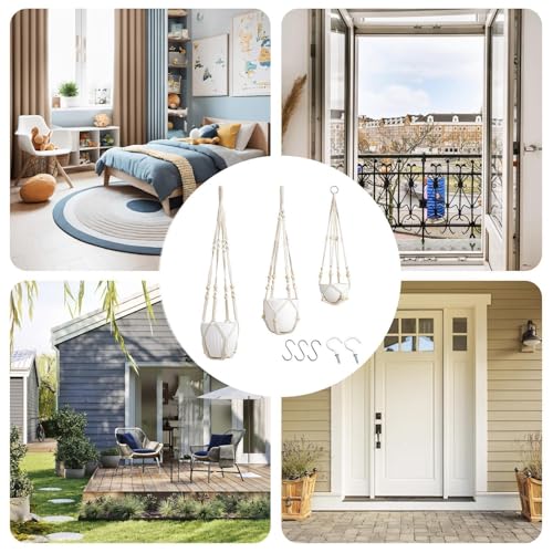 Lot de 3 supports décoratifs tissés à la main pour pot de fleurs d'intérieur et mur suspendu