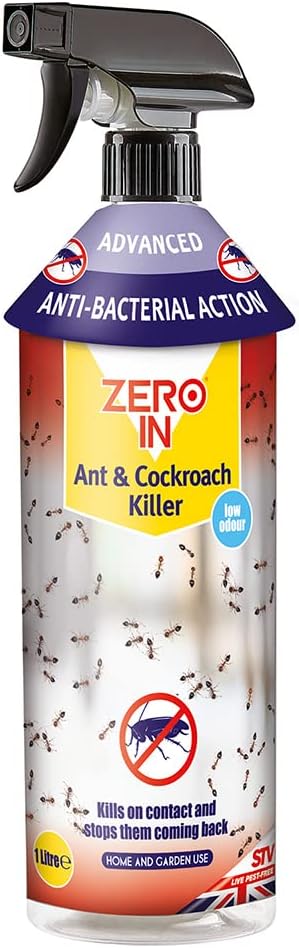 – Zero In Anti-Bacterial Ant & Cockroach Killer – 1 L Spray, Controls Insects and Kills Germs in the Home and Garden, Prevent Repeat Re-Infestations, Ready-To-Use