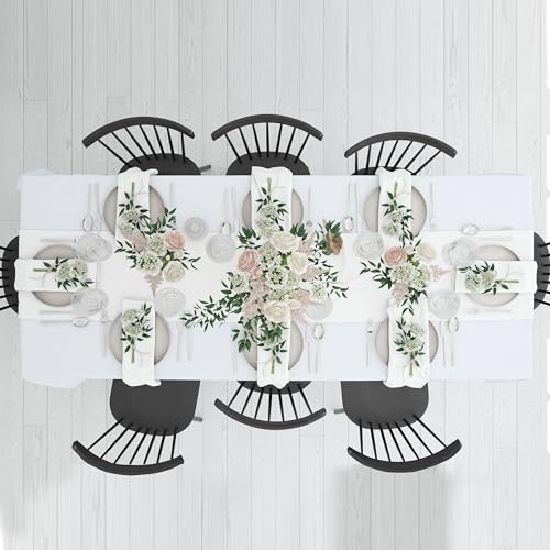 Image of HOME COLORS.IN Cotton Plain 10 Seater Table Cover - Machine Washable - Durable - Dining Table Cloth - 60 x 108 Inch - White