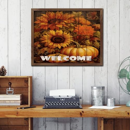 Citation rustique Hello Fall cadre en bois pour une maison chaleureuse