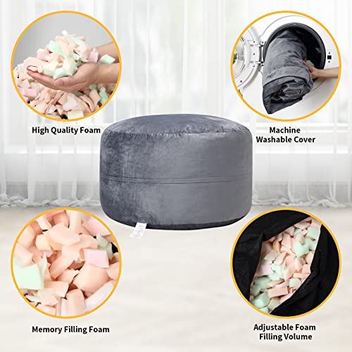 4 Foot Bean Bag Chair,Memory Foam Big Bean Bag For Adults, Big Sofa With Fluffy Removable Microfiber Cover Grey 4' #TOP4
