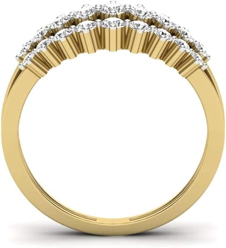Vista 3 de Anillo de boda de 0.80 quilates con diamantes redondos DVVS1 chapado en oro amarillo de 14 quilates de 3 filas para mujer, Metal, Diamante sintético