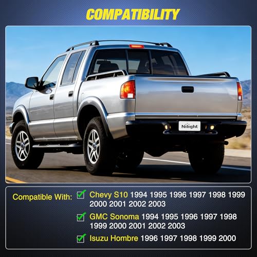 Image of Nilight Third Brake Light Tail High Mount 3rd Stop Lights Red Lens Compatible with Chevy S10 and GMC Sonoma 1994-2003 Isuzu Hombre 1996-2000 Truck Rear Center Cab Lamp