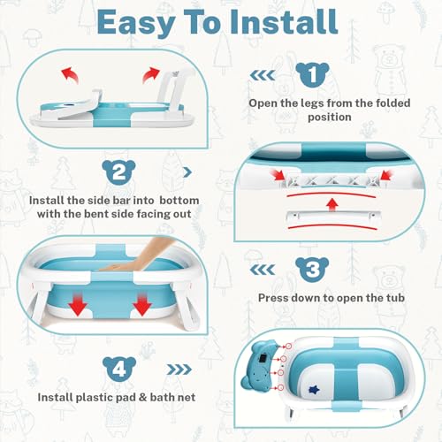 Image of AVIDOR Baby Bathtub,Collapsible Bathtub for Newborn to Toddler,Durable Essential Infant Bath Tub,Portable Travel Baby Bathtub with Soft Cushion,No-Slip Hanging and Detachable Bathtub(Blue)